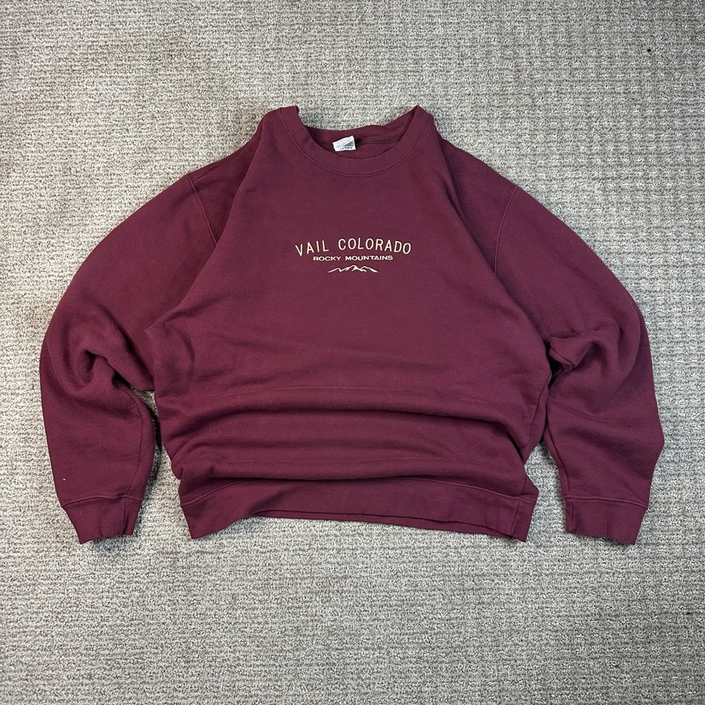 Delta Fleece Vail Colorado Rocky Mountains Sweatshirt Maroon Mens XL Crewneck
